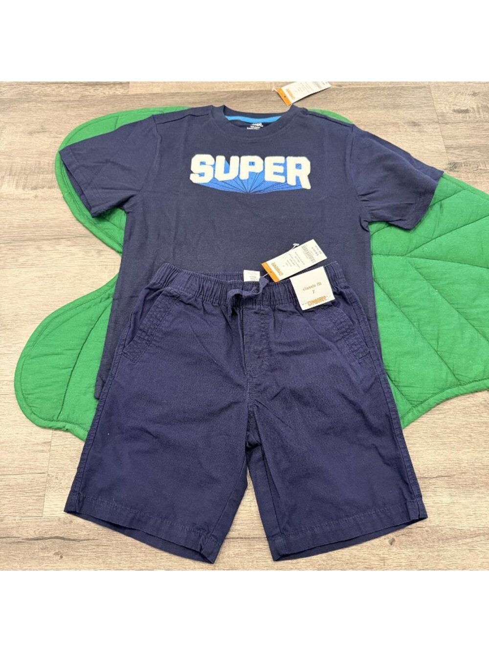 Gymboree Boys 7 Super Applique Tee Shorts Navy Blue Set Outfit
